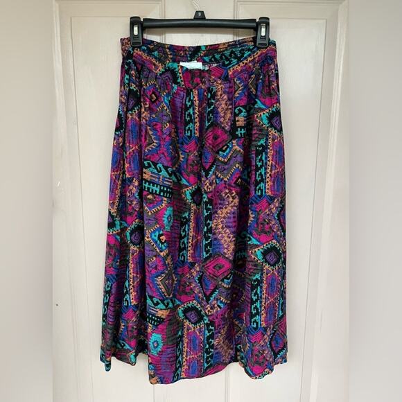 Willow Ridge Vintage Aztec Midi Skirt Sz 12 Rayon Boho Elastic Waist - Picture 1 of 5
